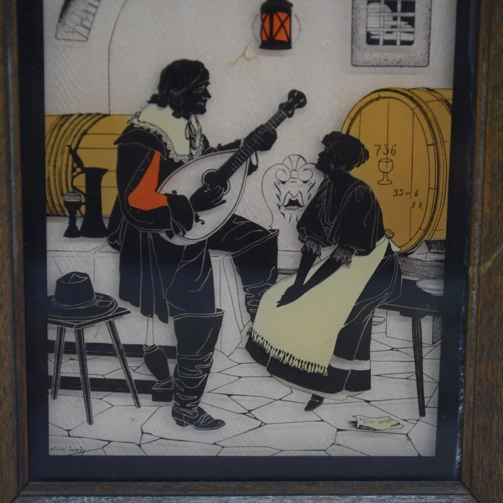 Vtg Antique Reverse Painting Silhouettes Framed C&A Richards Old Heidelberg Inn